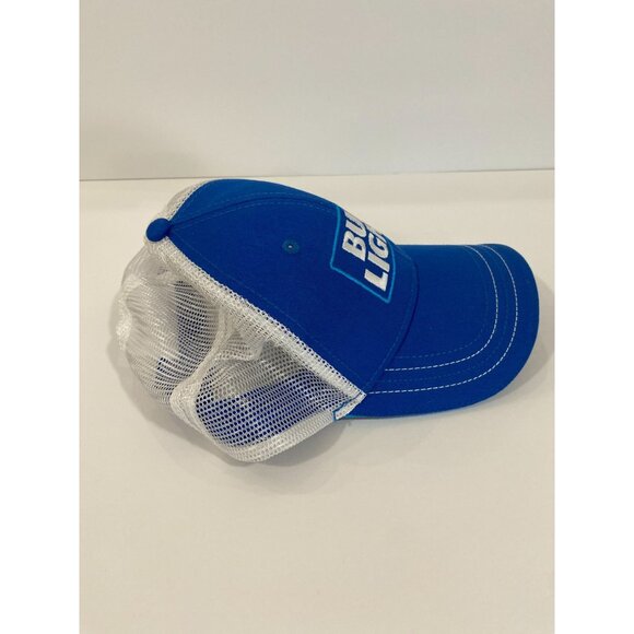 Men's Bud Light Blue & White Mesh Trucker Snapback Hat Adjustable Beer Logo Cap - Picture 3 of 7